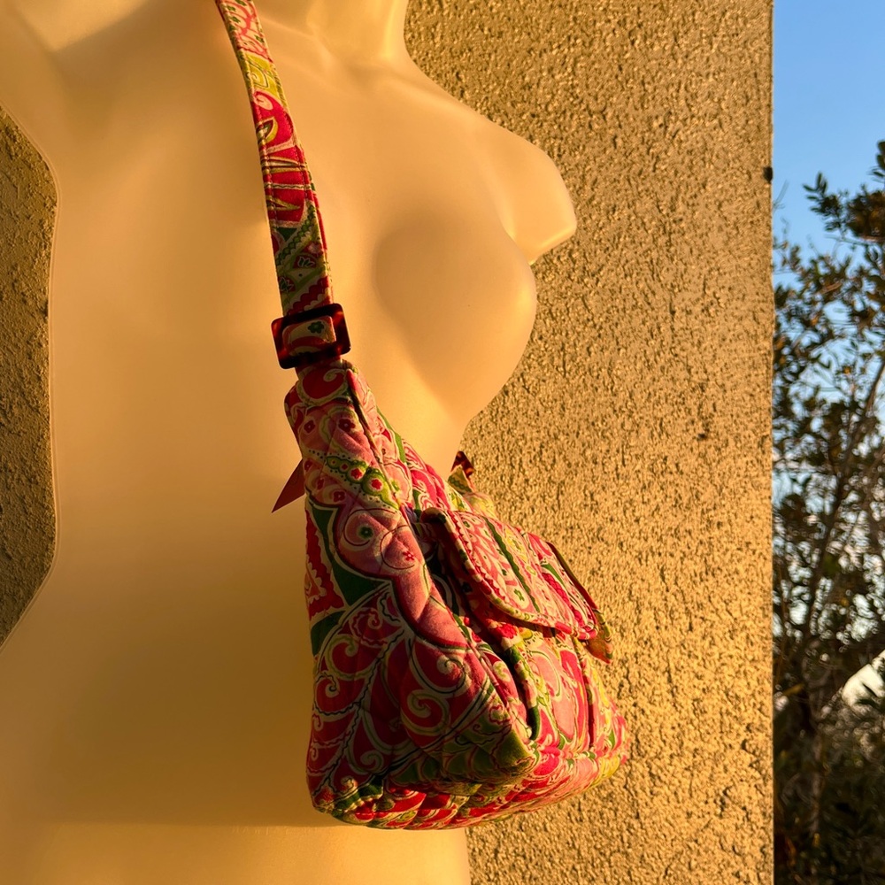 Vera Bradley Pinwheel Pink Small Libby Cargo Hobo Crossbody Bag Purse Pockets - Picture 7 of 16
